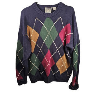 Vintage Twickers Kenneth Gordon Carlton Banks Argyle Cotton Knit Sweater Medium